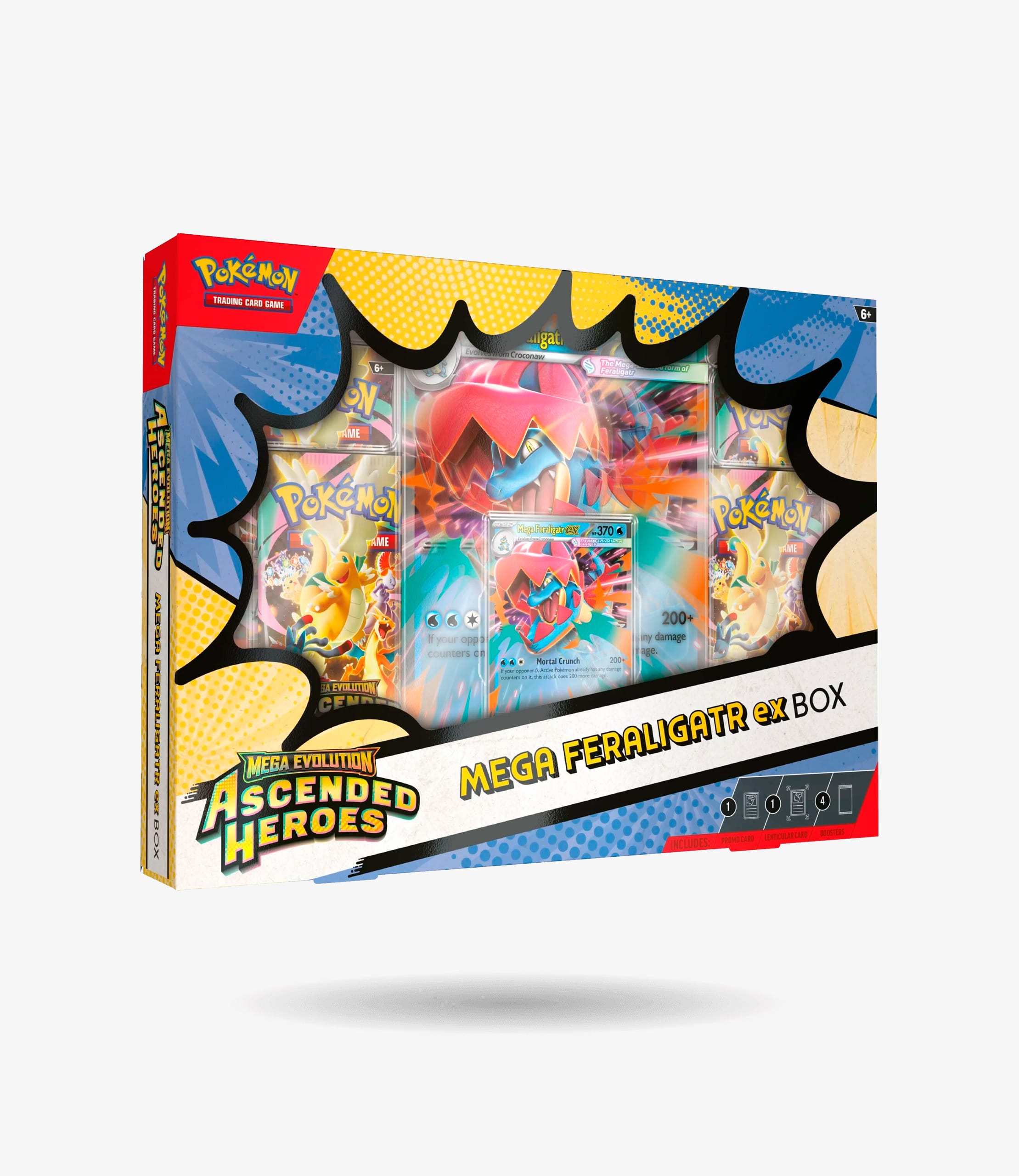 Caja Mega Feraligatr ex Pokémon TCG Ascended Heroes en español, caja con carta promo holográfica y carta lenticular jumbo